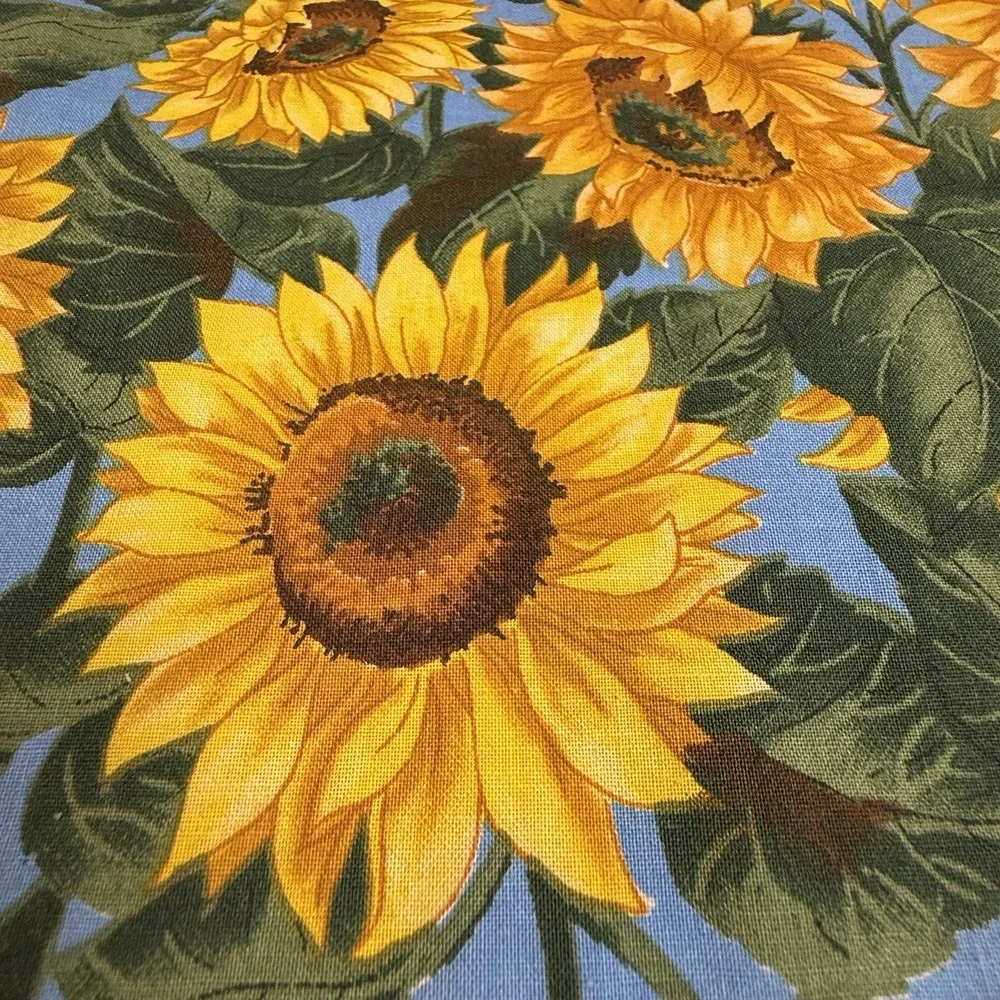Set of 2 Sunflower Placemats Blue Yellow Floral Fabric 17x23 Farmhouse Decor
